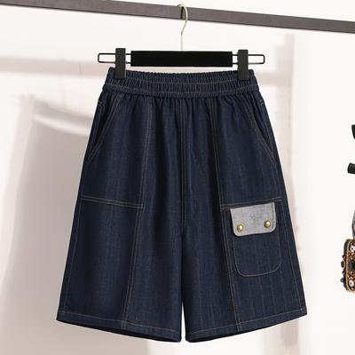 DIMANAF Plus Size 2025 Dames Jeans Shorts Broek Zomer Los Basic Hoge Taille Blauwe Broek Elastische Taille