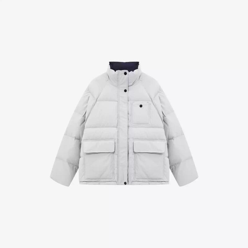 

Winter new loose casual versatile contrasting color cotton clothes commuting warm down cotton clothes jacket XL (145-84 kg recommended) серый