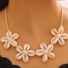 Natural Seashell Flower Jewelry Set Handmade Shell Necklace Earrings with Faux Pearl Accents Beach Vacation Casual Gift for Coastal Lovers