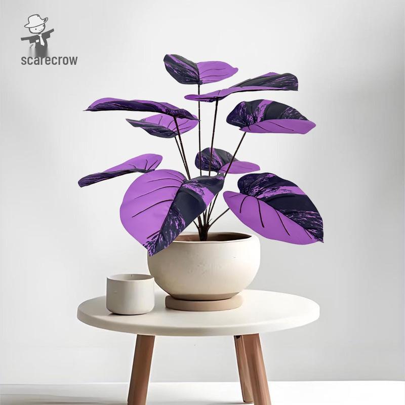 Luxurious Purple Peach Leaf Artificial Bonsai - Dark Style Green Plant for High-End Living Room Decor