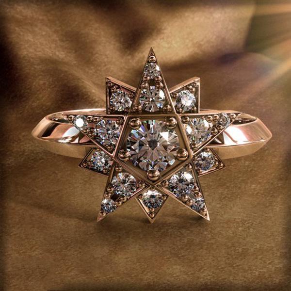 Zircon Five-Pointed Star Ring, Personalized Exaggerated Women'S Fashion Ring, Best-Selling Jewelry