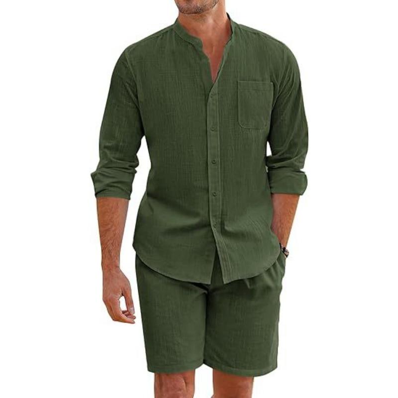 Men's Ruffled Short Sleeve Shirt Shorts Outfit