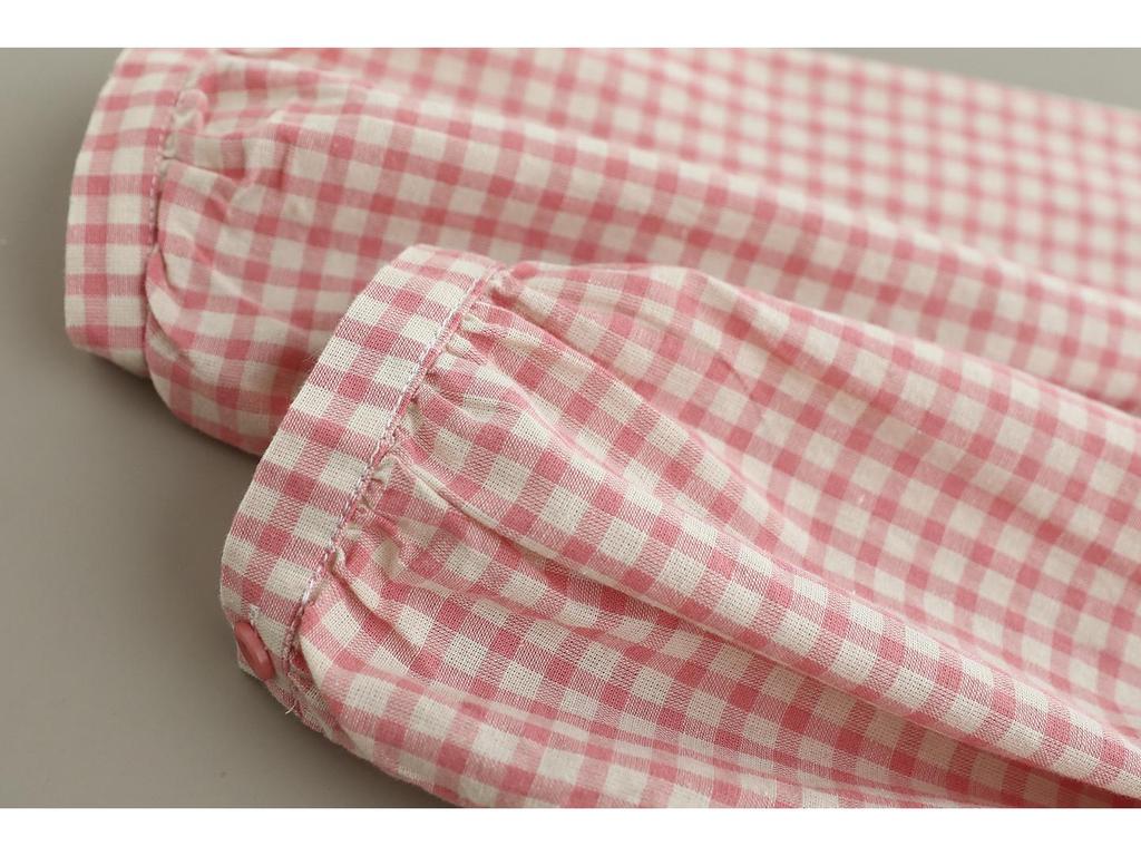 Neues Süßes Karomuster Babydoll-Top für Damen - Langärmlig, Gerafft, Einreihig, Lockere Passform, Vielseitiges Design