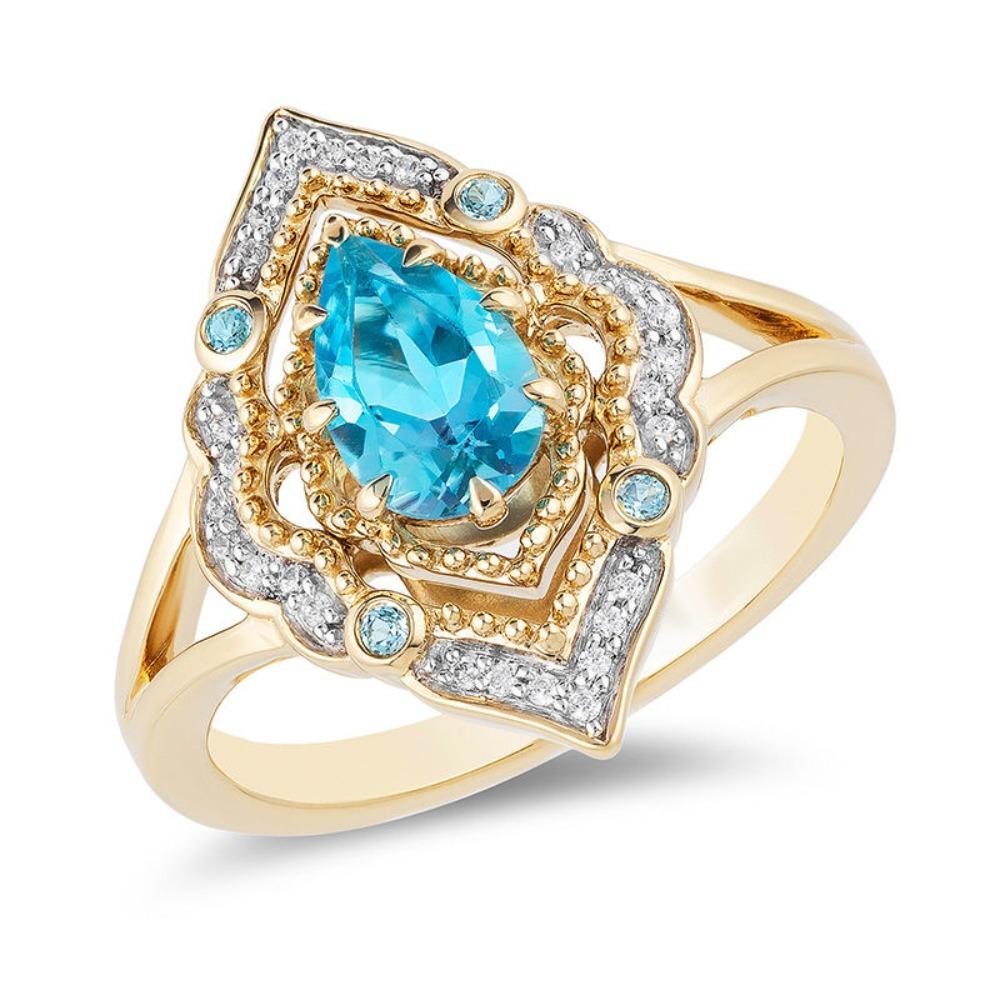 

Women Swiss Blue Topaz Ring Aladdin Inspired Hollow Design Pear Drop Shape Elegant Jewelry no. 6 золотой