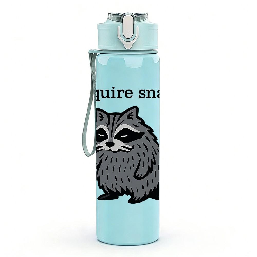 1PC I Require Snacks Raccoon Print 750ml Color Plastic Sports Water Bottle Leakproof Flip Straw Lid Suitable for Sports Office Home Use