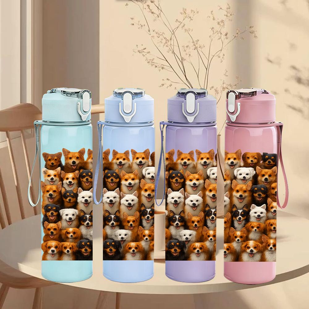 1PC Diverse Puppy Grid Collage 750ml Color Plastic Sports Water Bottle Leakproof Flip Straw Lid For Sports Office Home Use