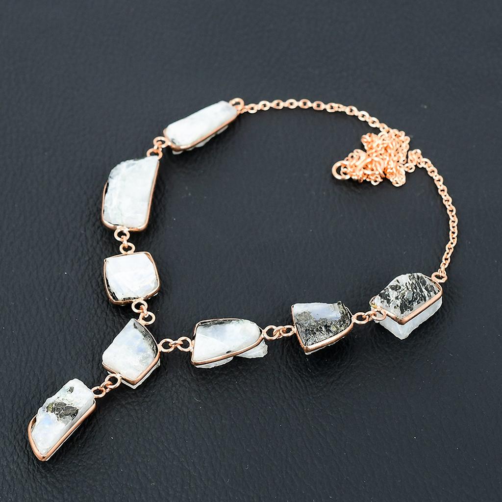 Rough Rainbow Moonstone Handmade Copper Jewelry Necklace 18" z6N56