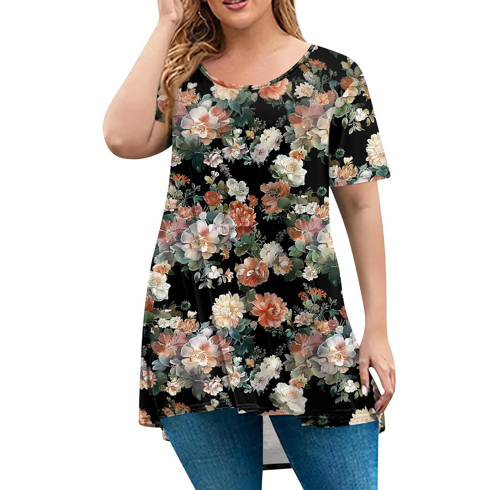 

Жіночий модний вільний пуловер великого розміру з круглим вирізом і короткими рукавами XXXXL Темно-синій