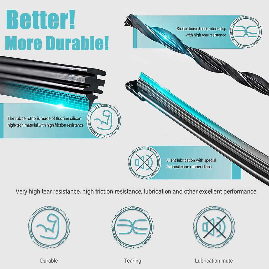 BJSIA QUALITY Premium All-Season 22" + 22" Windshield Wipers Blades Pair For Front Windshield, Wiper Blades Easy Tall & Durable Stable Quiet Car