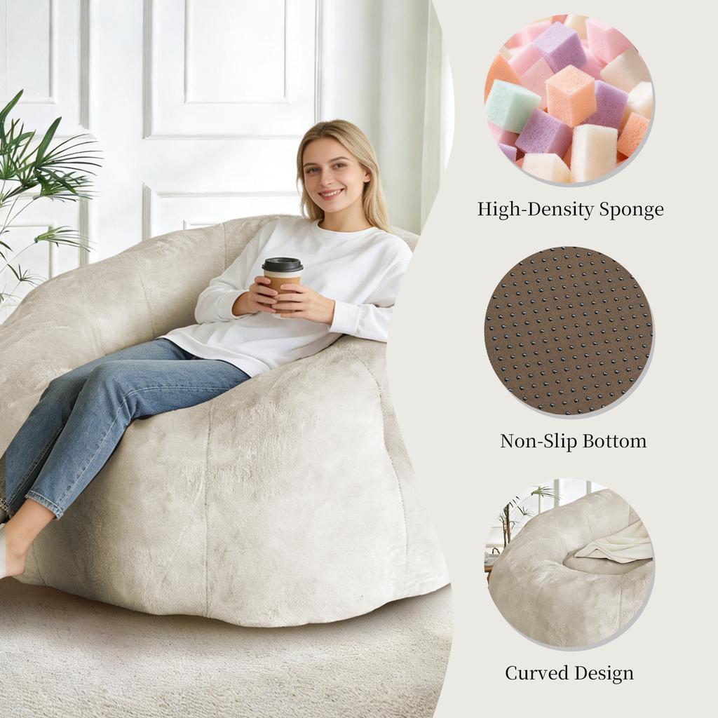 Large Round Bean Bag Lounge Chair with Enhanced Stability for Versatile Living Room and Bedroom Relaxation