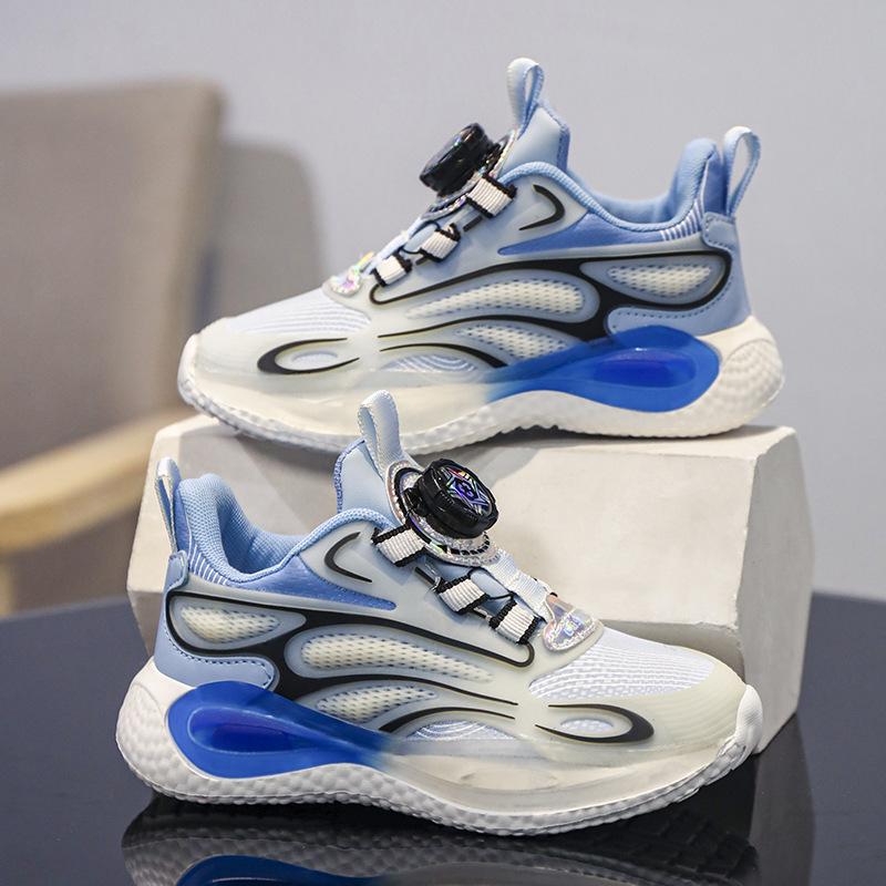 Children's sports shoes leather students autumn and winter new mesh shoes boys running shoes lightweight wear-resistant button casual shoes