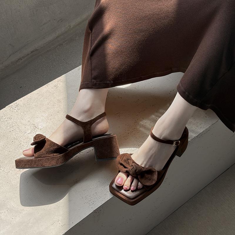 Fairy style sandals with skirts to wear 2025 summer new versatile bow women's shoes high-heeled sandals women