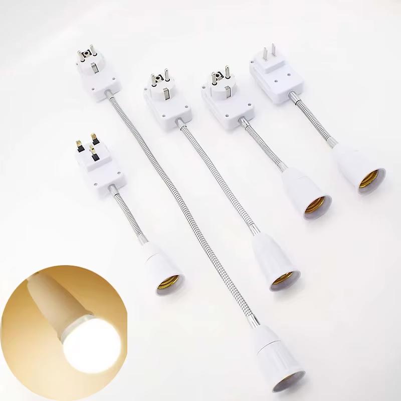 EU US Plug to E27 Lamp Holder Light Bulb Socket With Switch Flexible Lamp Base Conversion Table Lamp Converter 20cm 30cm 50cm