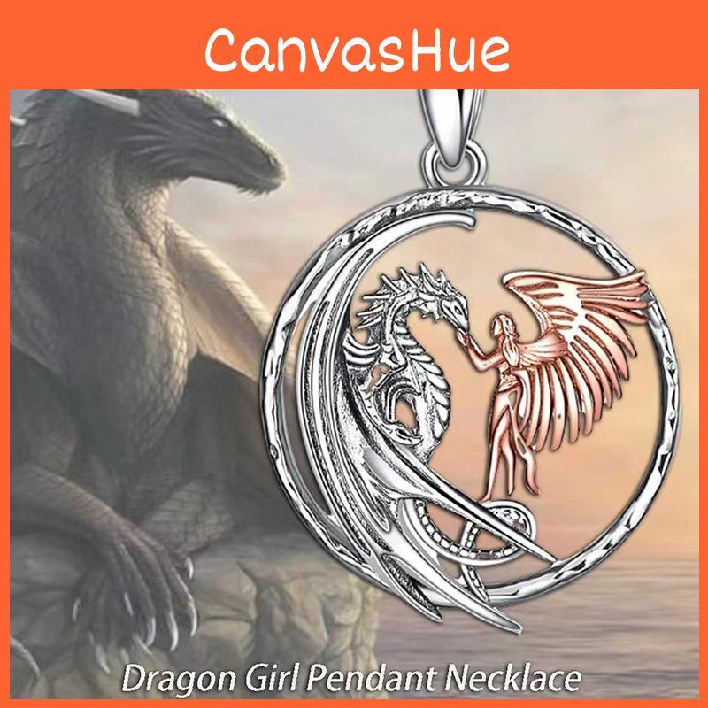 Kreatywny naszyjnik ze stopu ze smokiem i dziewczyną dla miłośników unikalnej mody z pudełkiem prezentowym