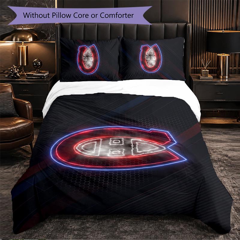 Montreal Canadiens Pattern Microfiber 3Pcs Bedding Set Decor Duvet Cover Set For Bedroom Home Use