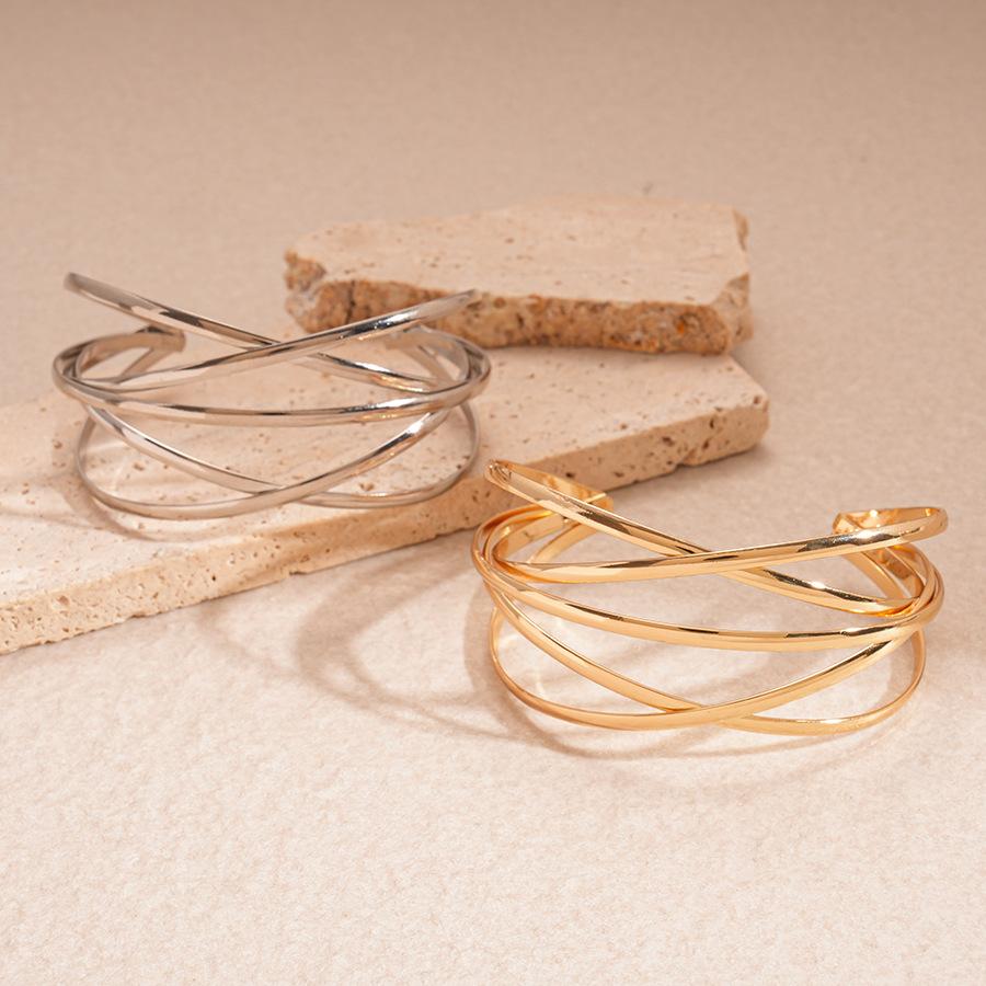 European and American Metal Sense Geometric Cross Multi-layer Opening Bracelet Simple Niche Personality Unique Jewelry