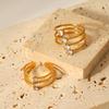 Three-layer Stainless Steel Ring Inlaid with Zircon, Light Luxury Versatile Titanium Steel Open Ring