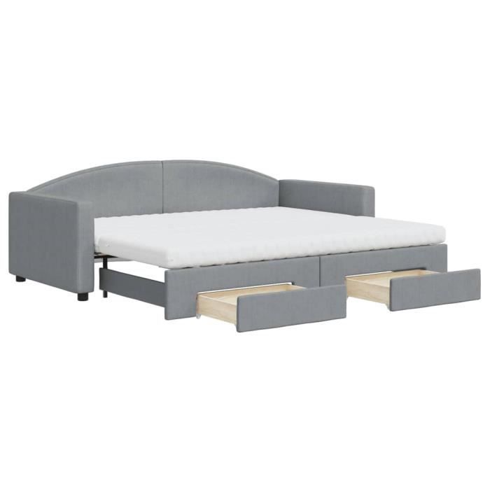VidaXL Lit de jour avec gigogne et tiroirs gris clair 90x200 cm tissu 3197242
