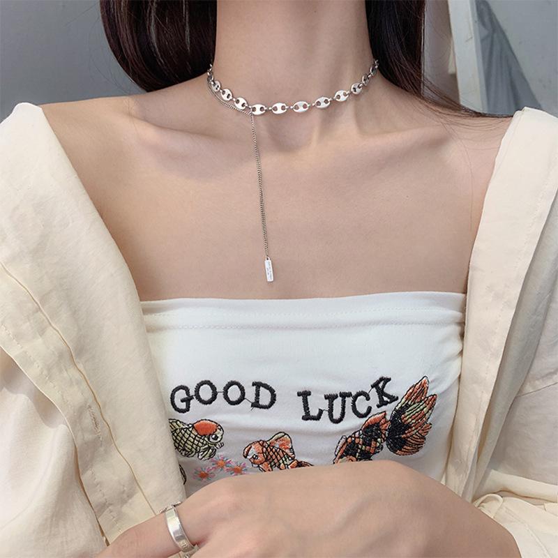 Retro Pig Nose Chain Necklace Female Stacked Wearing Wind Personality Temperament Cold Wind Simple Fringed Neck Chain