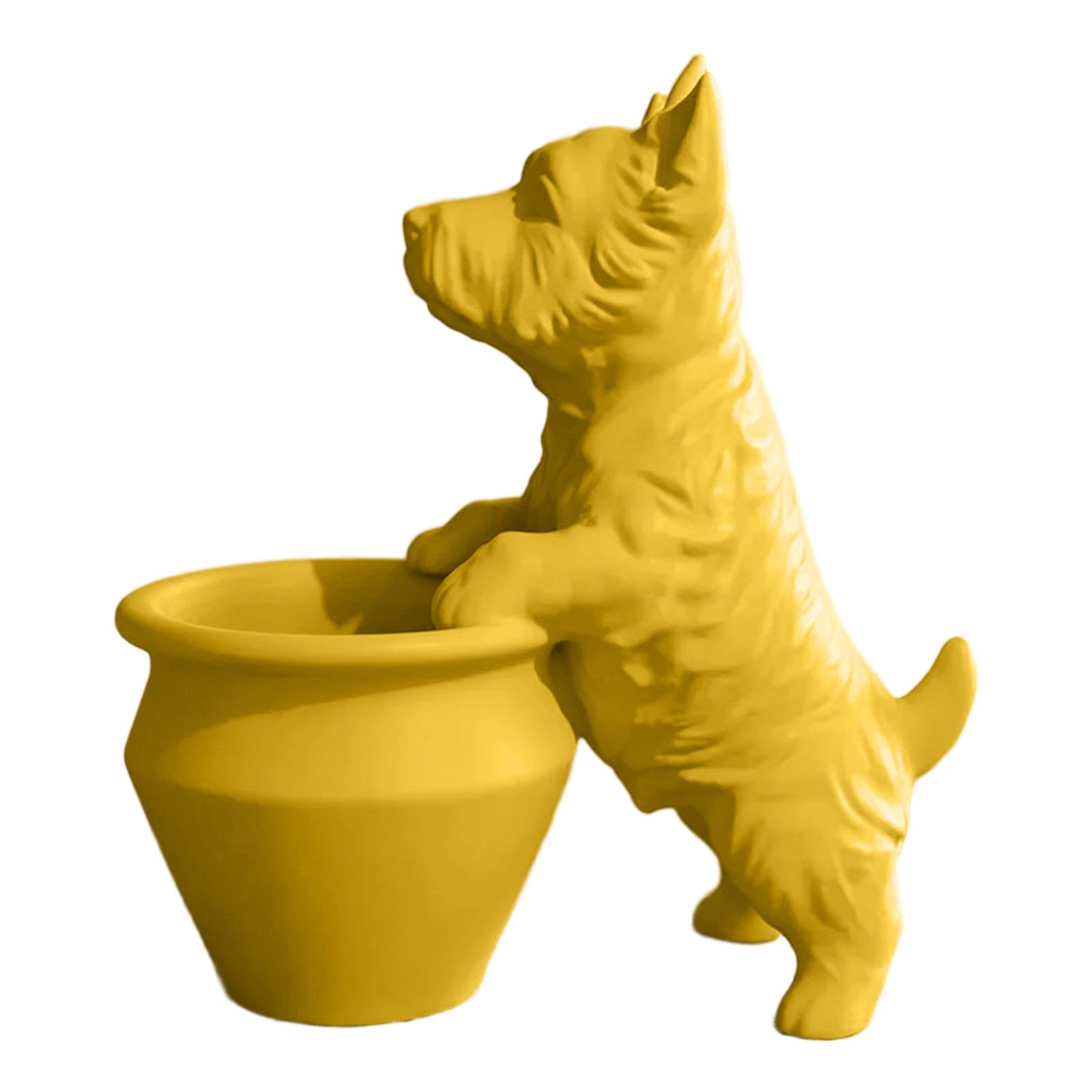 

18CM West Highland Terrier Dog Planter Decorative Resin Flower Pot Holder Indoor Outdoor Garden Accent with Detailed Figurine Design One Size жовтий