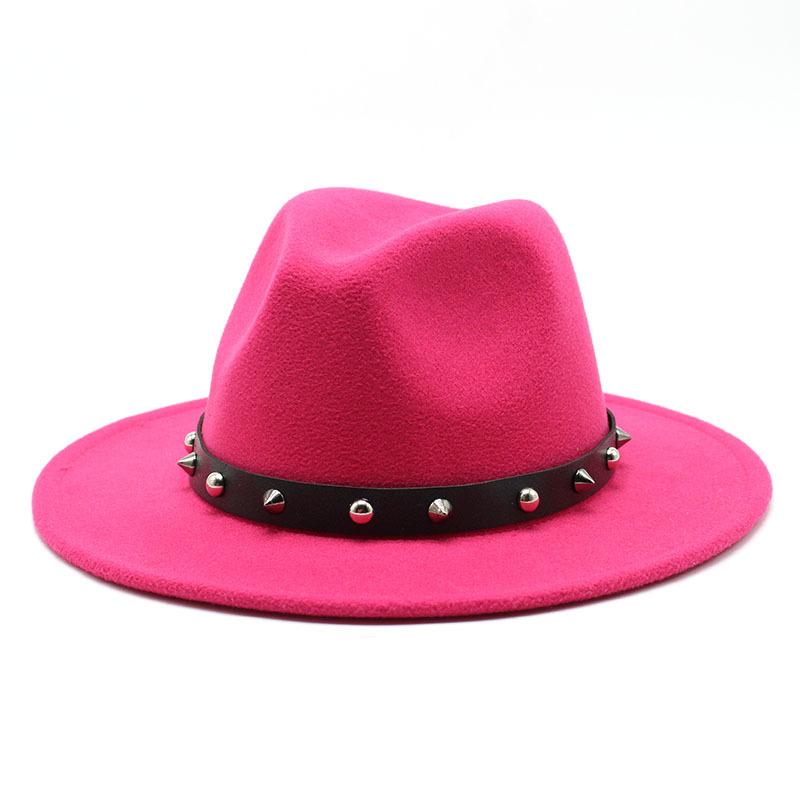 Tweed Hat Black Top Hat Big Brim Rivet Belt Buckle Jazz Hat Felt Hat