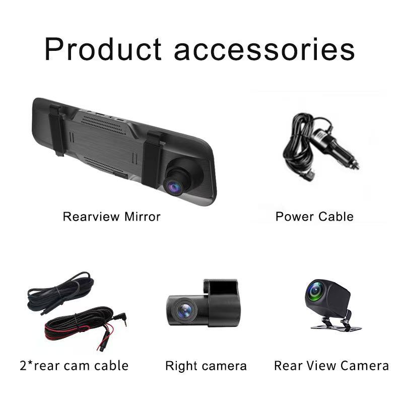 10-inch 3-Lens Streaming Rearview Mirror with Front, Rear, and Interior HD Night Vision Driving Recorder.