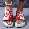Large size new fly-woven fish mouth sandals platform mesh butterfly embroidered sandals foot cover women's sandals