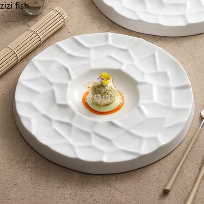 Reinweiße Keramik-Speiseteller mit unregelmäßiger Textur, Restaurant-Dessertteller, Snackteller, Sushi-Teller, Pastateller, Spezialgeschirr