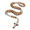 Hand-woven Exorcism Rosary Wood Beads Alloy Benedict Retro Prayer Cross Rosary Car Decor