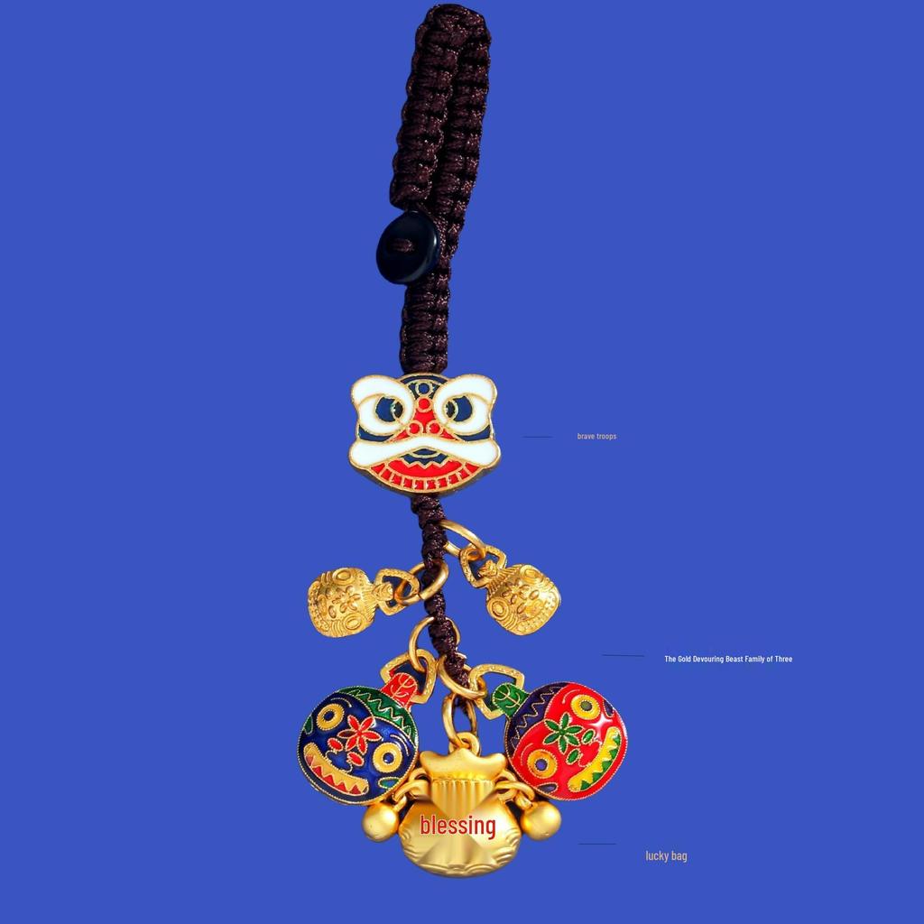 Goldener Glücksschlüsselanhänger: Reichtumsgott verschlingt Goldtier für Familie, perfekt als Auto- oder Handyanhänger.