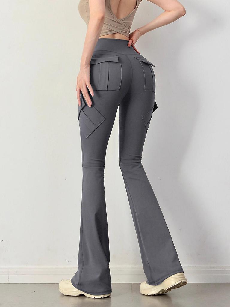 European & American High-Waisted Wide-Leg Cargo Yoga Pants - Flare & Hip-Lifting Design