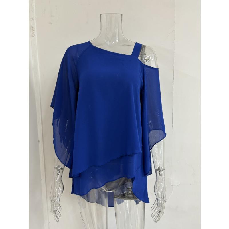 Set Due Pezzi Taglie Forti Manica Pipistrello Orlo Irregolare Top Monospalla e Pantaloni a Gamba Larga