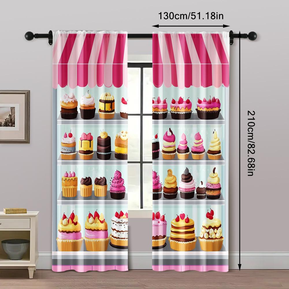 2 Stück, Partyvorhänge Cartoon Konditorei Vielseitiges Polyester, Ohne Strom Festliche Wanddekoration Perfekt für Zuhause & Party