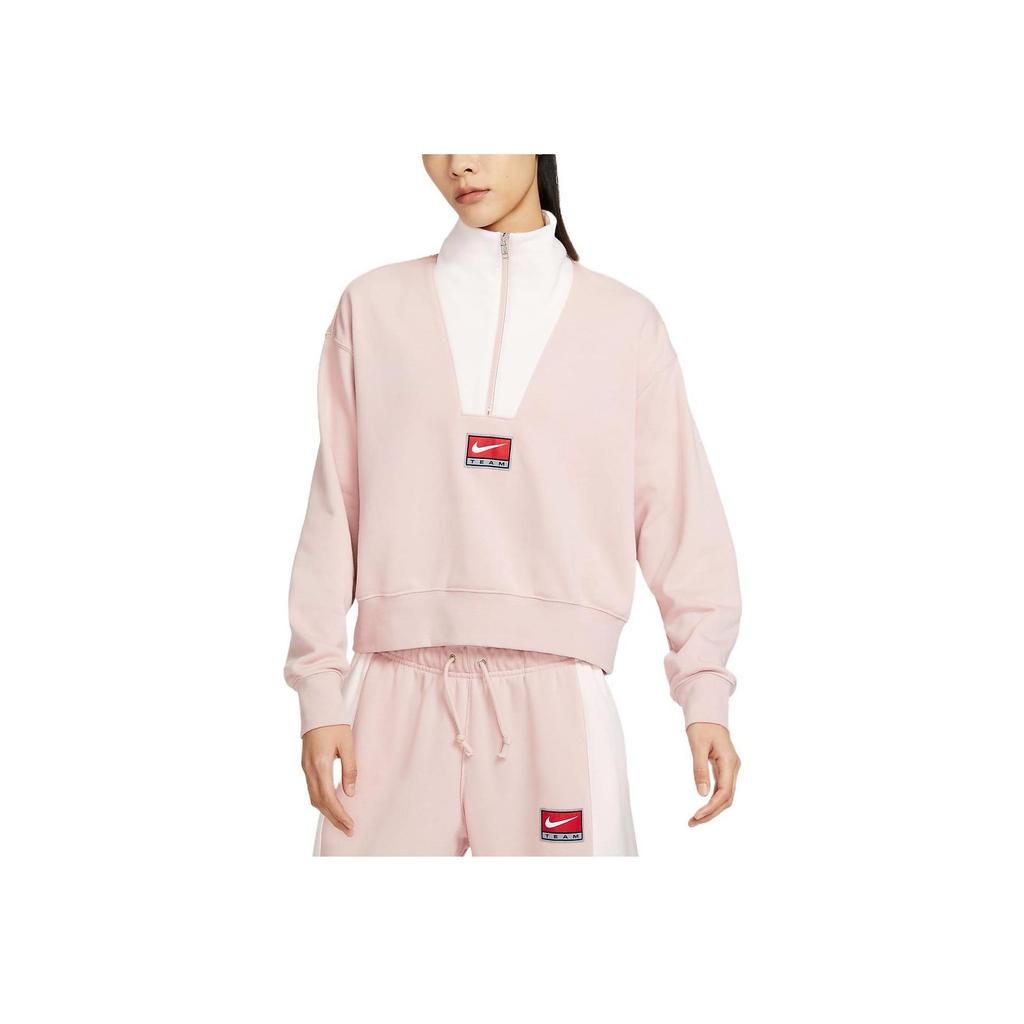 Nike Logo Print Stand Collar Half-Zip Sweatshirt Women Tops Pink DQ6944-601
