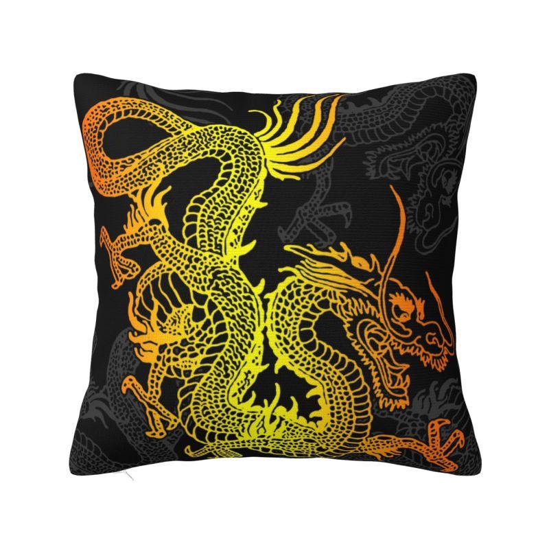 Custom Gold Chinese Dragon Totem Cushion Cover 40x40cm Tradition Asian Mythology Velvet Nordic Pillows for Sofa