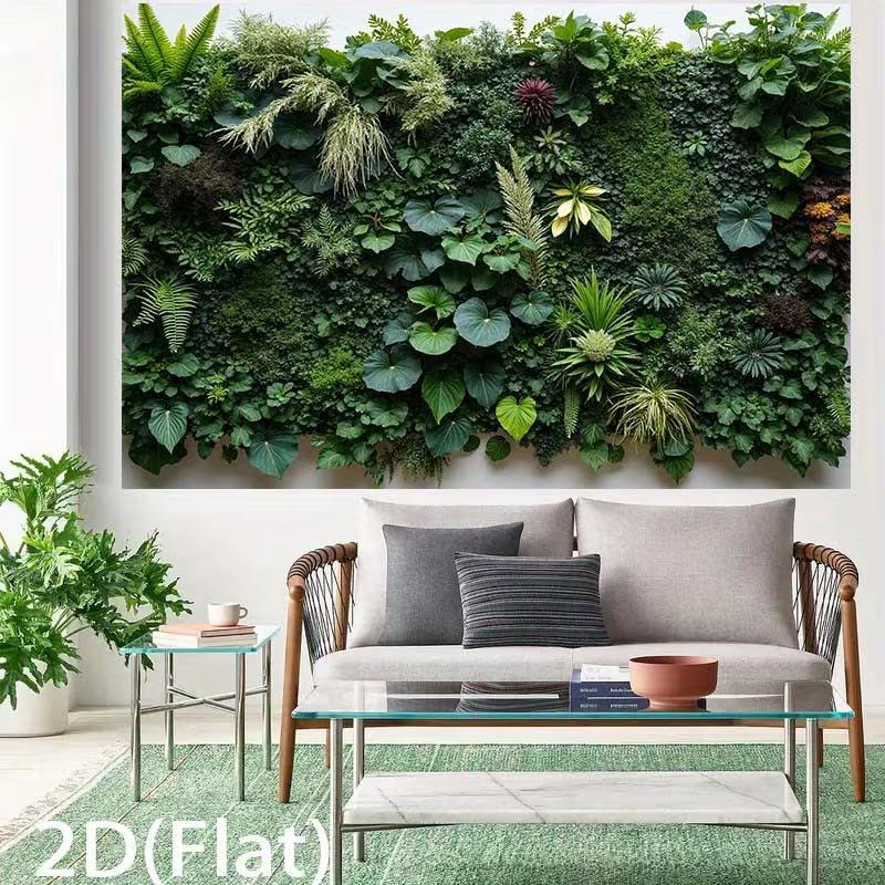 Realistisches tropisches Pflanzenwand-Gobelin, üppiger vertikaler Garten mit Farnen und Blattwerk Wandbehang