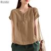 Women Casual Round Neck Solid Color Short Sleeve Blouse