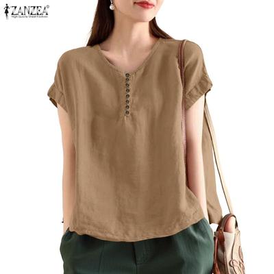 Damen Freizeit Rundhals Einfarbig Kurzarm Bluse