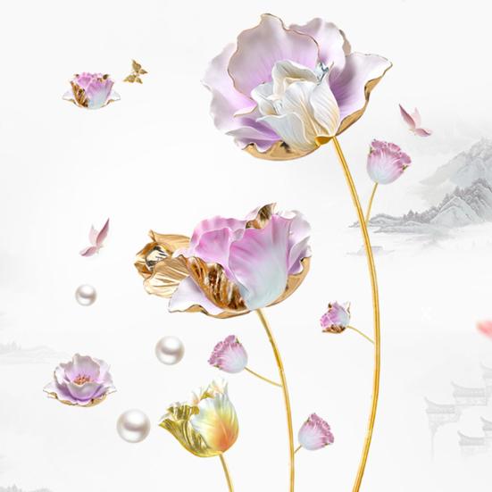 3D Květinové Samolepky na Zeď Zlatý Tulipán Květinové Samolepky na Zeď pro Obývací Pokoj Ložnici TV Stěna Pozadí Dekor