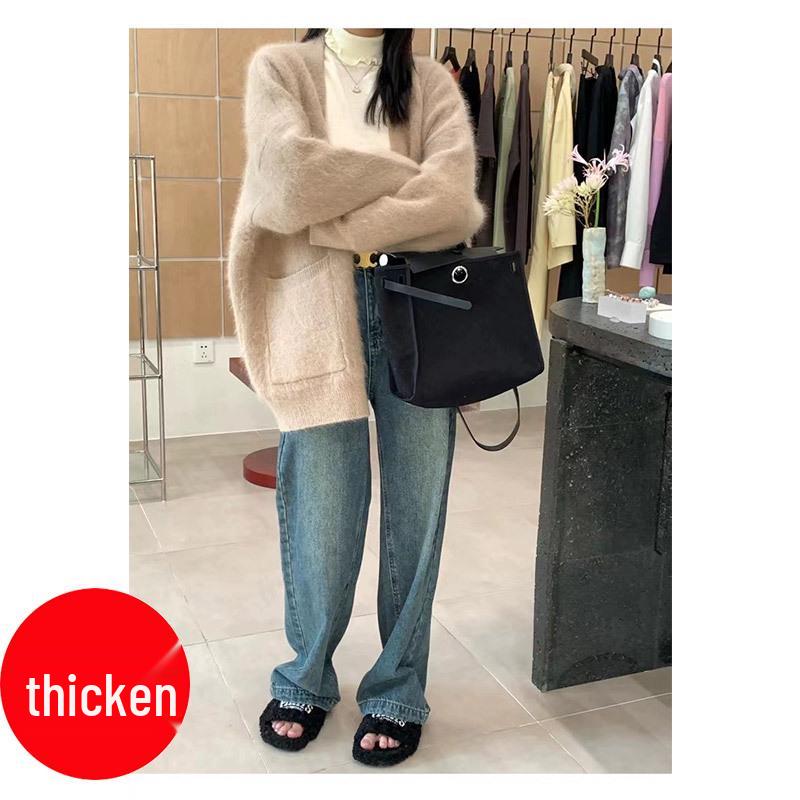 Women's Korean Style Mink Velvet Cardigan: Spring/Autumn Soft, Thick, Mid-Length, Loose Knit Sweater.