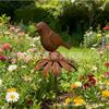 Metal Bird Garden Stake with Rust Finish Outdoor Yard Decoration Creative Flower Topper for Patio Lawn and Garden