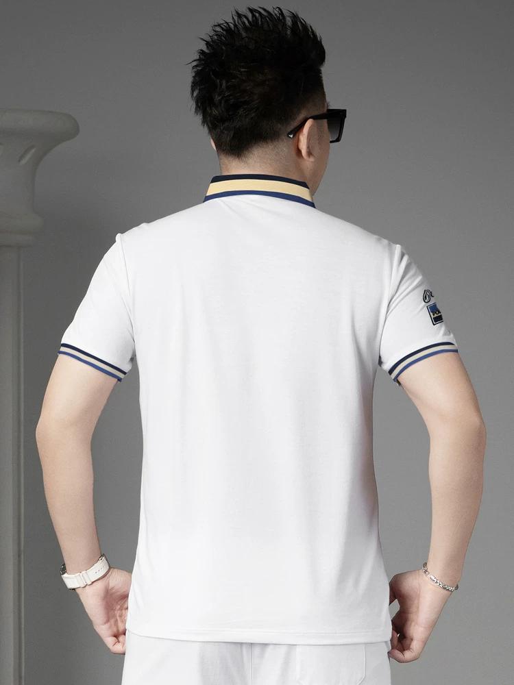 Ozhouzhan 2025 Summer New Men's Polo Shirt Lapel Short Sleeve T-shirt Trendy Embroidered Badge Top Clothes Men