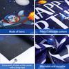 Boao Space Happy Birthday Photography Background Astronaut Rocket Backdrop Banner for Children's Birthday Galaxy Planet Party Photo Booth Backdrop,
