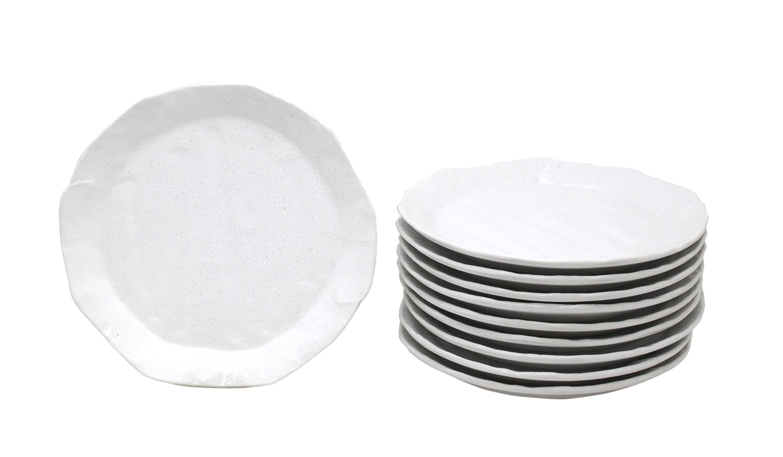 

Mino Ware Japanese Cafe Series Wave Flower Large Plates, White, Set of 10 (Size: 21cm x 20.5cm x 2.4cm)