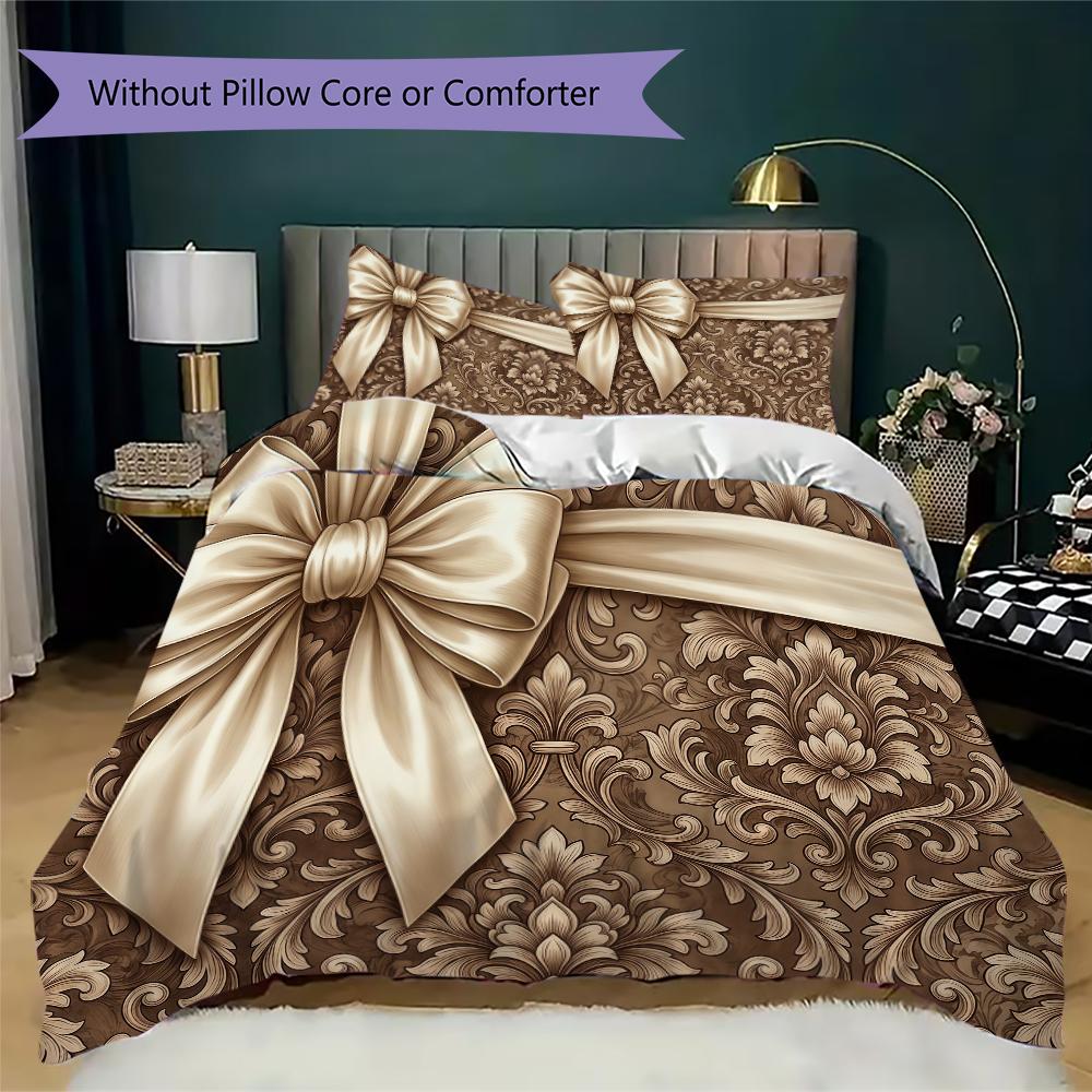 Gorgeous Ribbon Bow Pattern Bedding uilt Set uilt Cover Pillowcase Home Decoration Birthday Gift (1 * duvet cover + 2 * pillowcase without core)