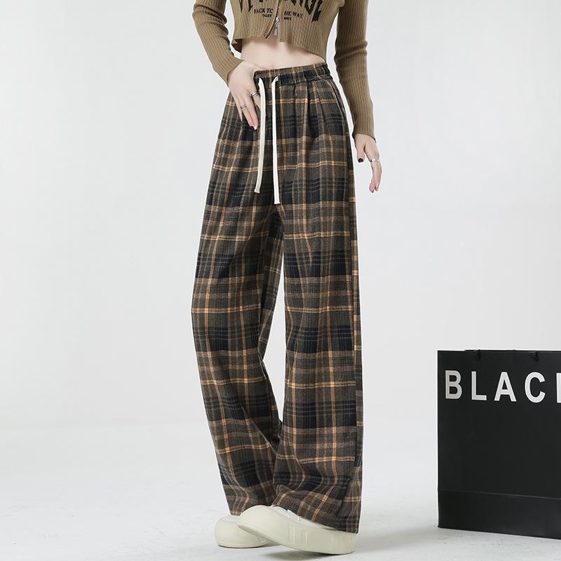 

Yellow Plaid Slimming Retro High-Waisted Wide-Leg Pants for Girls - Spring/Summer 2024. XL чорний
