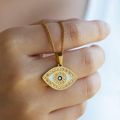 Rhinestone Zircon Evil Eye Pendant Necklace For Women Gold Color Stainless Steel Turkey Eye Necklace Female Lucky Jewelry Gift