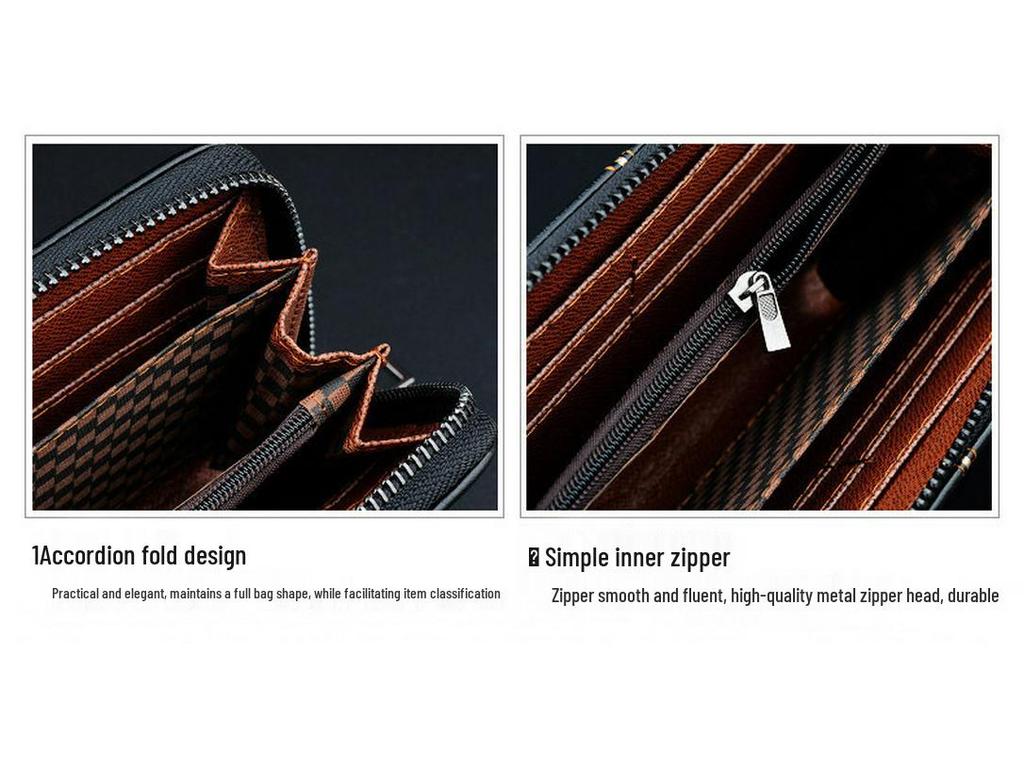 Nová pánská dlouhá zipová peněženka: Business Casual Peněženka z měkké kůže s velkou kapacitou na karty a telefon.