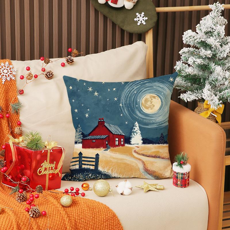 

Новая Рождественская наволочка Праздничное украшение Принт Санта-Клауса Подушка Лен Пятноустойчивая Домашняя Подушка для дивана 45X45cm (pillowcase only)