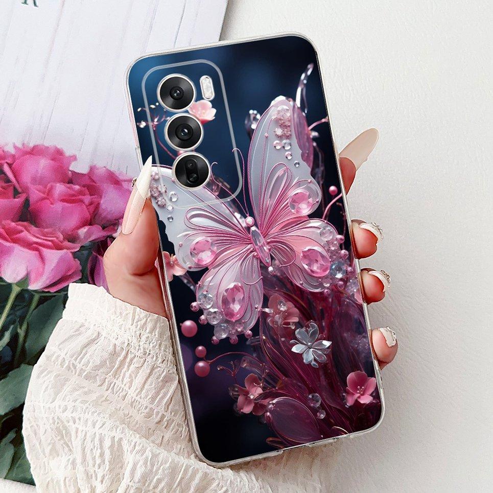 For Cover Oppo Reno12 Pro CPH2629 / Reno 12 5G CPH2625 Phone Case Colorful Flower Butterfly Lxuru Women Fashion Soft Siliocne